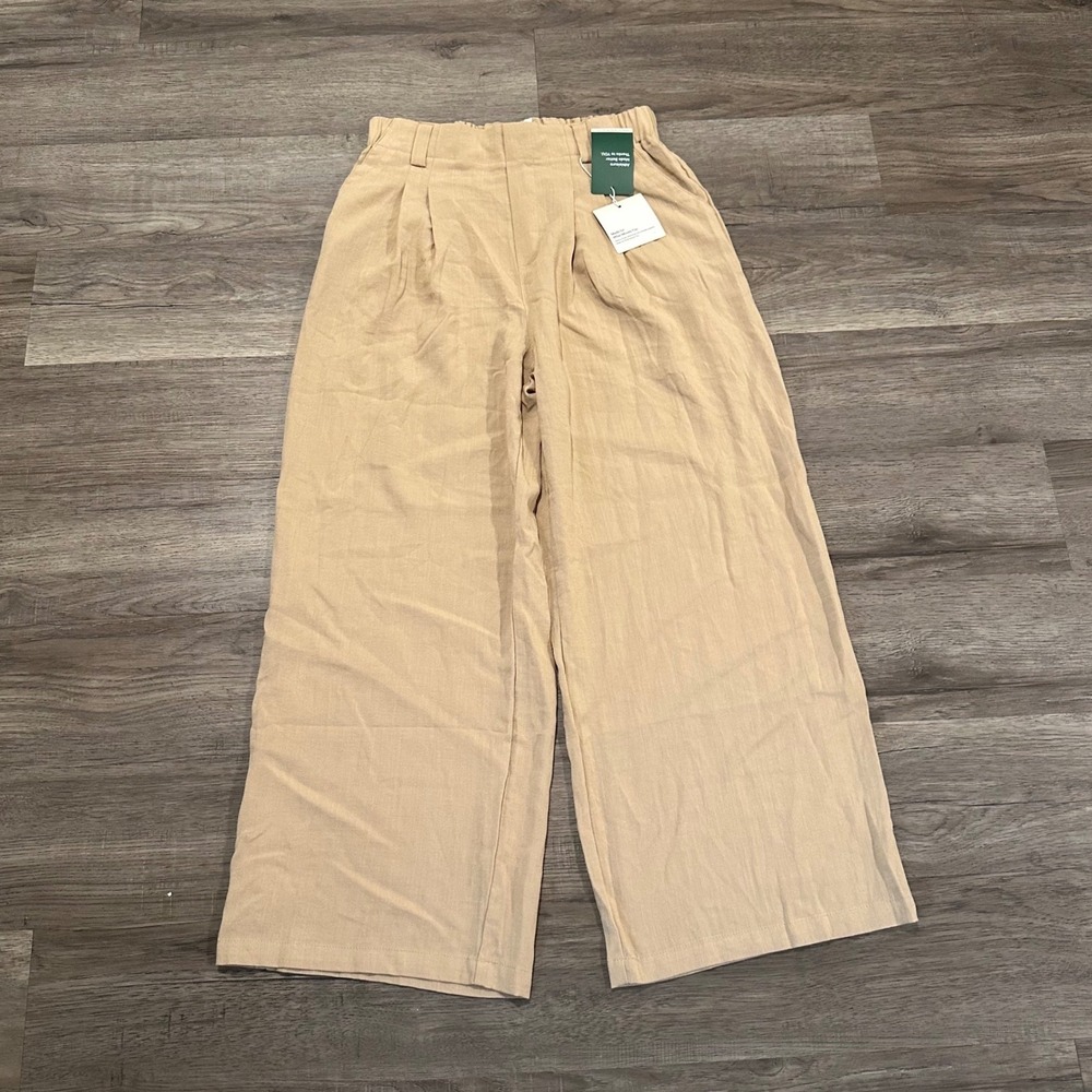 Halara Beige Wide Leg Pleated Trousers Petite Small NWT Tan High Waist Pants
